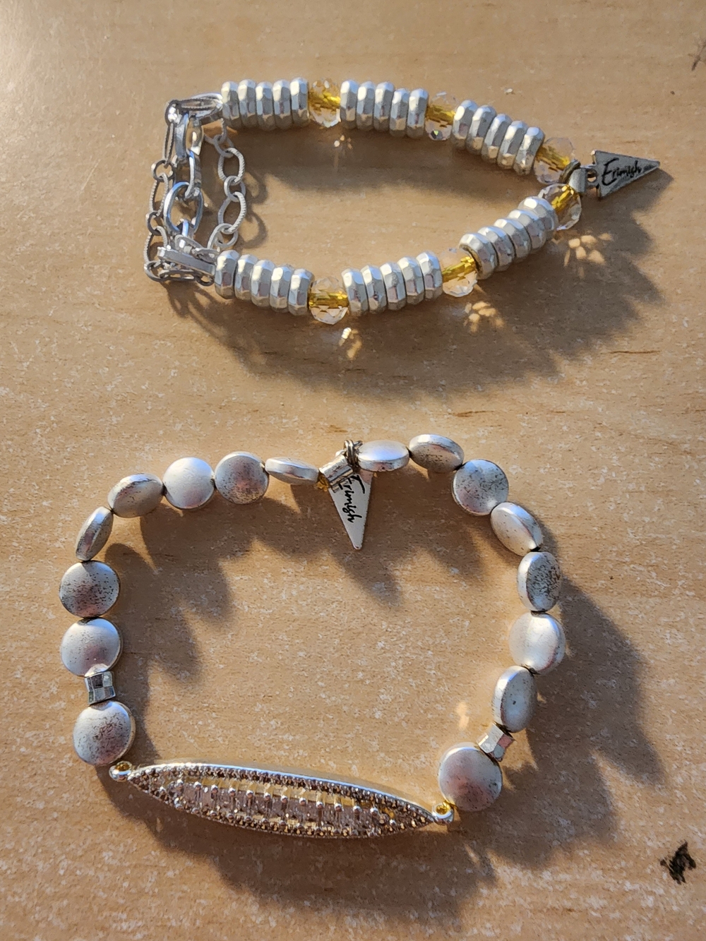 Erimish Silver and Yellow Bead Bracelet Set